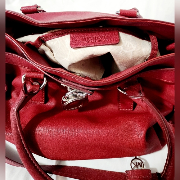 Michael Kors MK Large Hamilton - Red - Leather Bag with Silver Trim Nice - Picture 8 of 12